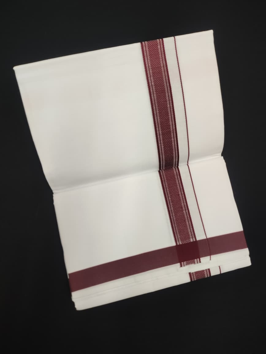 Cotton White Dhoti | Fancy  Border | 2 Mtrs