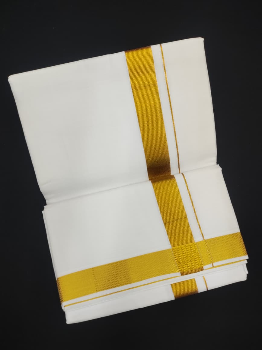 Cotton White Dhoti | Copper Border | 4 Mtrs